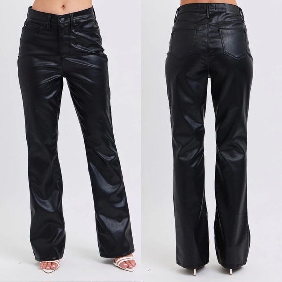 Judy Blue Faux Leather High Rise Tummy Control Black Bootcut Pants Black 16W - Picture 1 of 8
